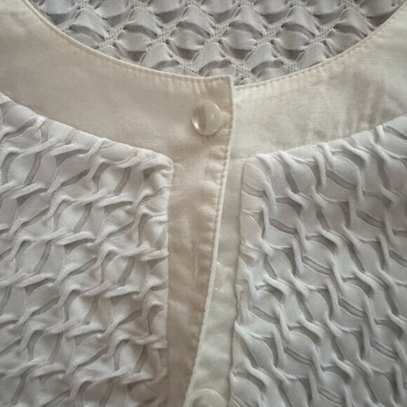 Vintage Scorpio Textured Button-Up Blouse – Cream Mesh / Statement Collar - Picture 3 of 4